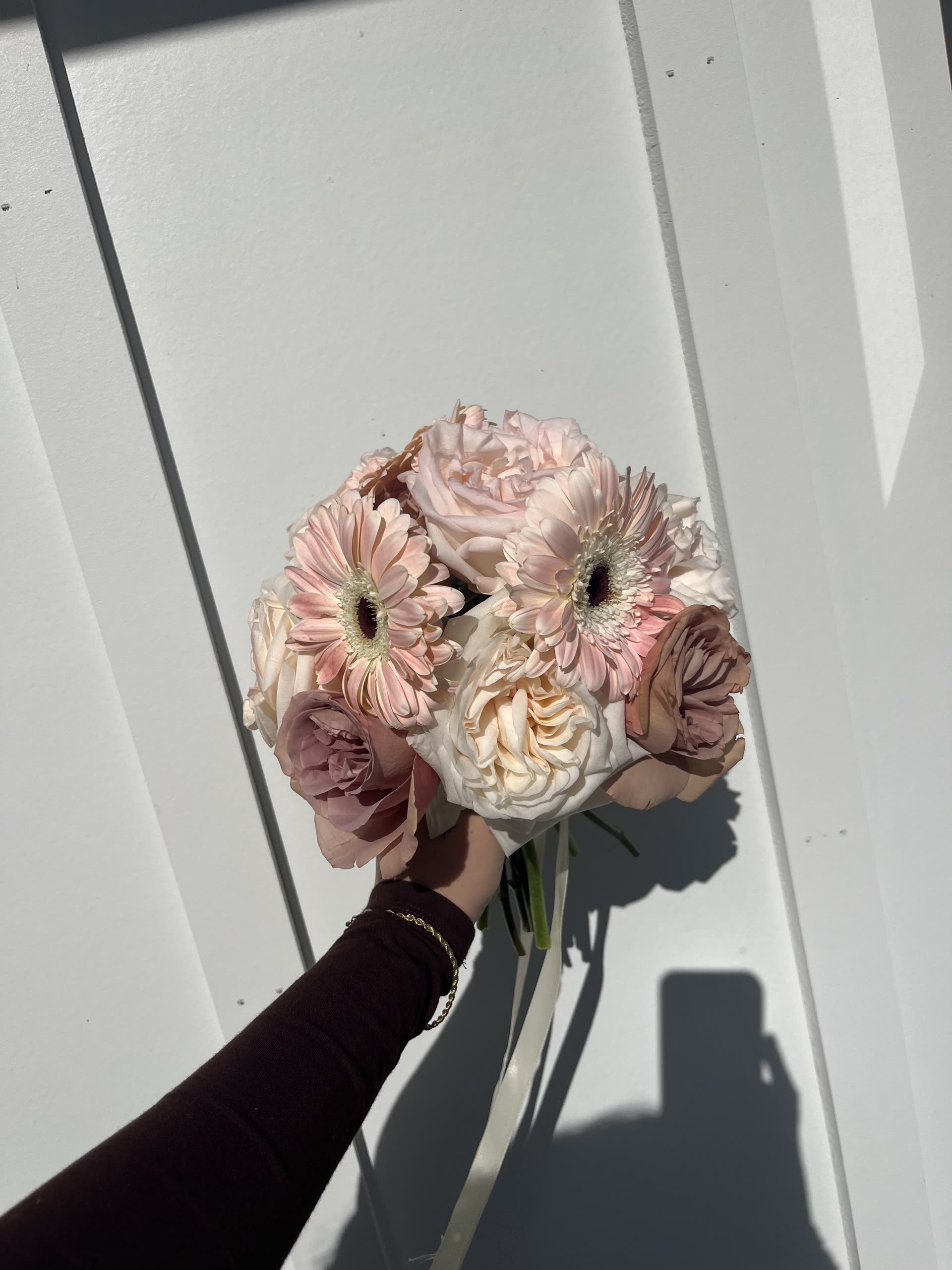 Muted blush bouquet – post-FlowerSchool NYC composition study